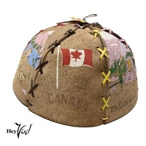 Vintage 60s Mental Health Industries Canada Scenes Souvenir Child Cap Beanie Hat